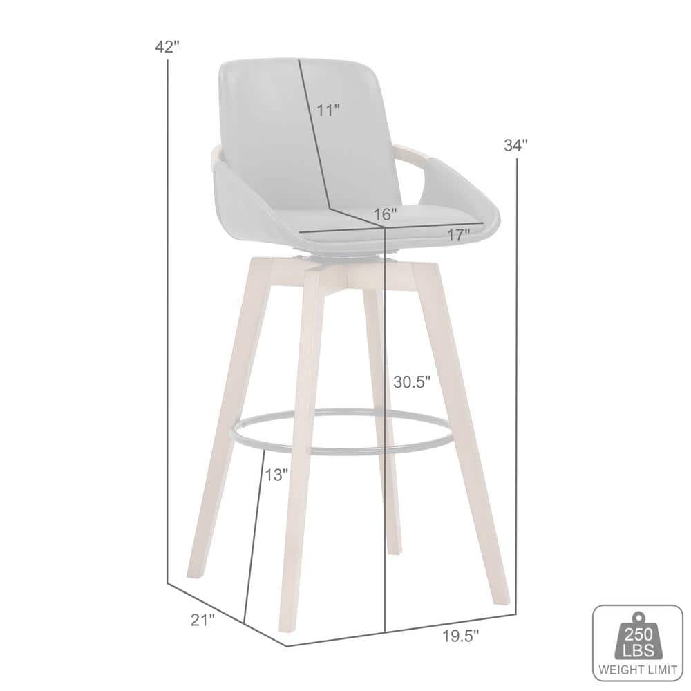 Baylor 30" Gray Faux Leather Walnut Wood Swivel Bar Stool