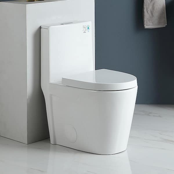 12 in. Rough-In 1/1.6 GPF Dual Flush One Piece Toilet in Gloss White with Soft Closing Seat