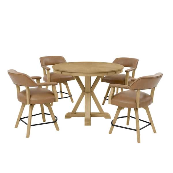 Rylie 5-Piece Natural Wood Counter Dining Set Seats 4