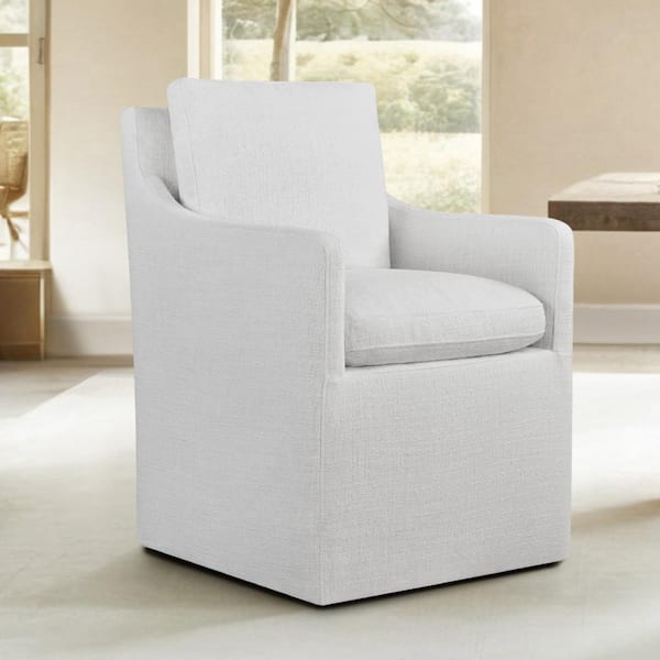 SPRUCE & SPRING Halcyra White Fabric Upholstered Dining Chair with Casters No Assembly Modern Accent Armchair for Diningroom Livingroom
