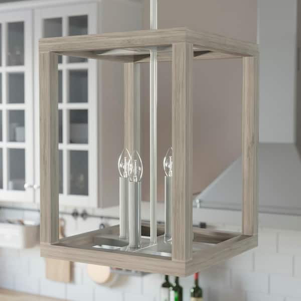 Hunter Squire Manor 4 Light Bleached Wood Lantern Pendant Kitchen Light