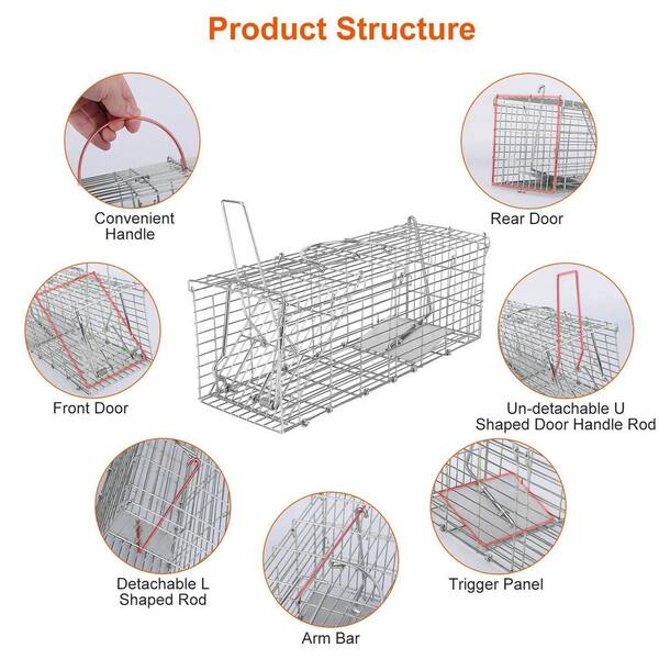 Unbranded - Foldable Indoor/Outdoor Rat Cage Trap Humane Live Rodent Galvanized Iron Control Bait Catch with Detachable L-Shaped Rod