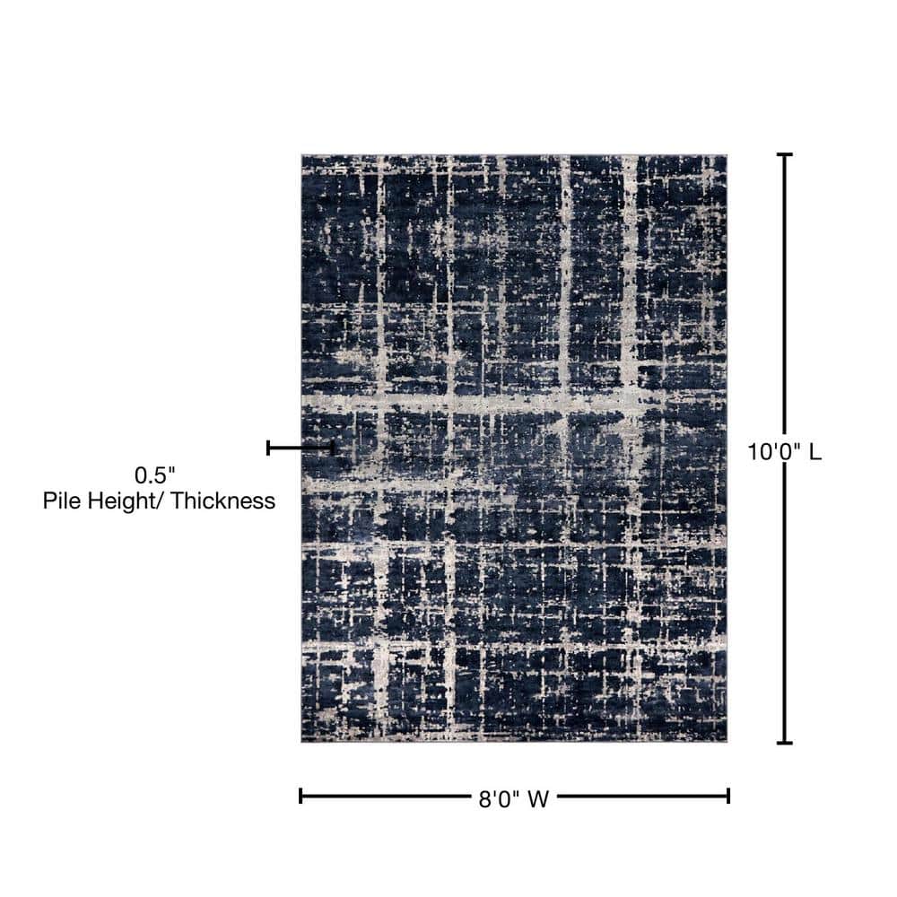 Navy Blue Rectangular Easy-Care Synthetic 8' x 10' Rug