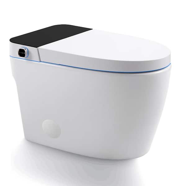 Elongated Smart Bidet Toilet 1.28 GPF in White with Auto Open/Close Minimalist Heated Seat and Remote, Foot Sensor Flush