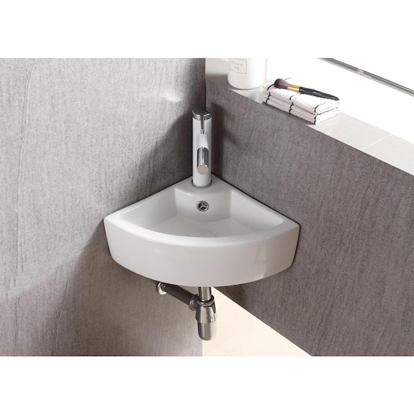Elanti - Wall-Mounted Corner Bathroom Sink in White