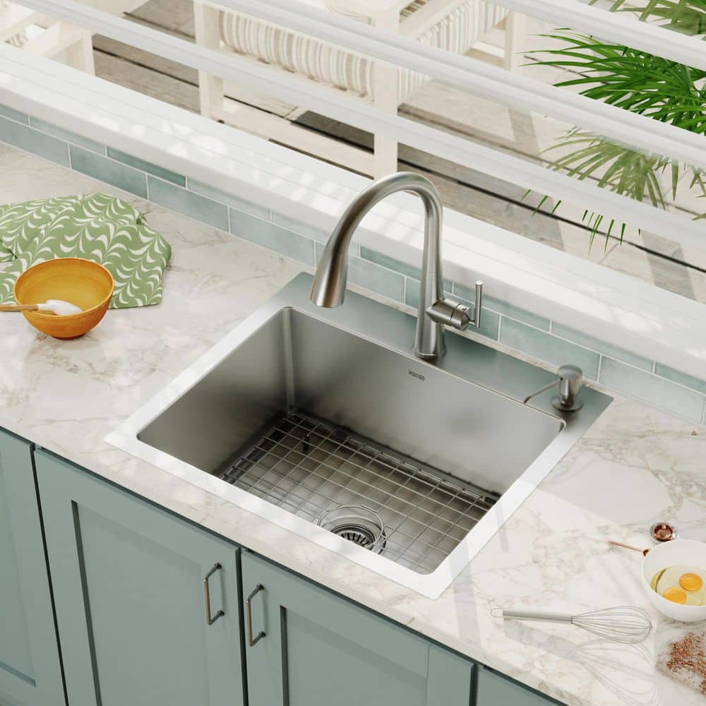 16-Gauge Stainless Steel 25 in. Single Bowl Drop-In Kitchen Sink with Grid and Basket Strainer price history on PriceWatchPro