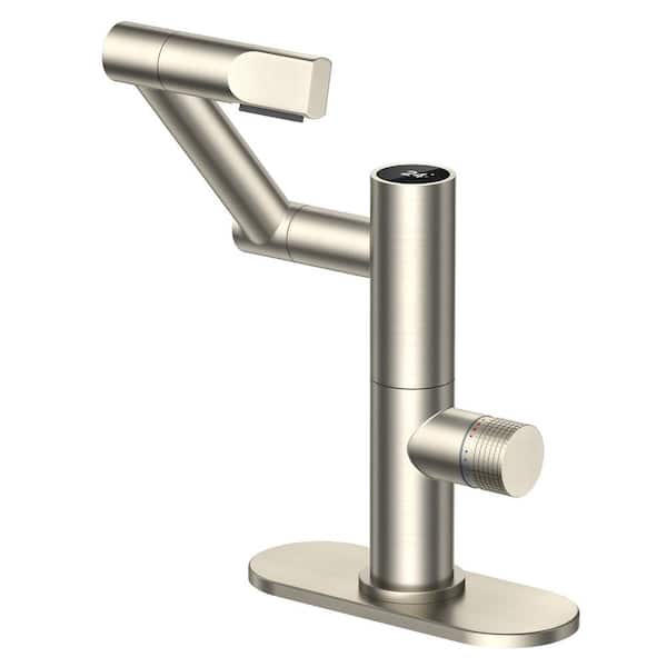 Forious pro Single Handle Mid-Arc Bathroom Faucet with Deckplate Included and Spot Resistant in Brushed Nickel