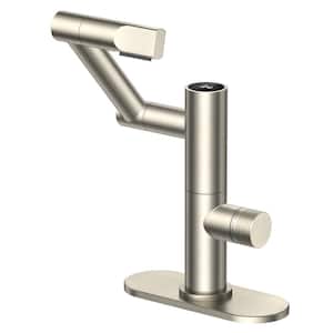 Single Handle Mid-Arc Bathroom Faucet with Deckplate Included and Spot Resistant in Brushed Nickel