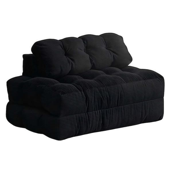 51 in. W Black Corduroy Twin Size Folding Sofa Bed, 3-in-1 Convertible Sleeper Chair with Pillow