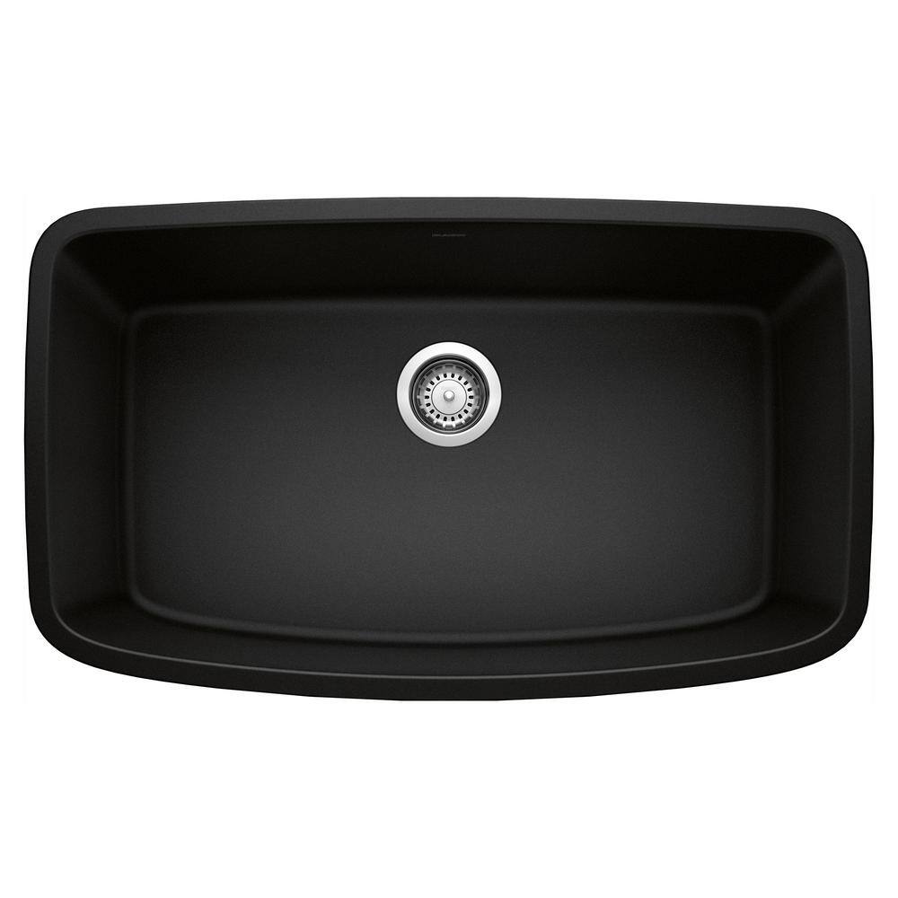 VALEA 32 in. Undermount Single Bowl Coal Black Granite Composite Kitchen Si