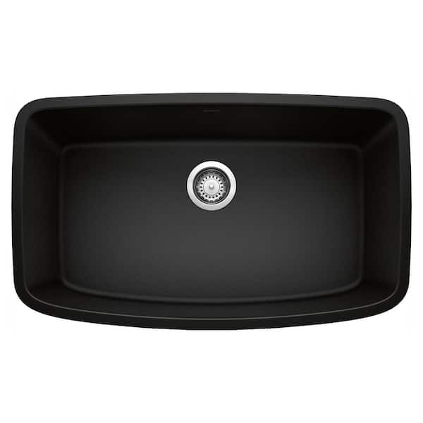VALEA 32 in. Undermount Single Bowl Coal Black Granite Composite Kitchen Sink
