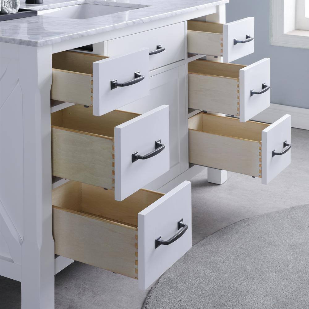 Maribella 48" White Marble Single Vanity with Black Hardware