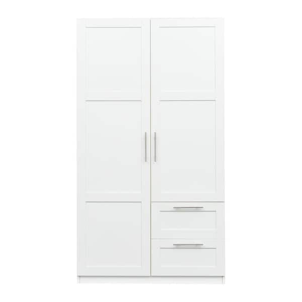 Unbranded White Armoire with 2 Doors, 2 Drawers and 5 Storage spaces 70.87 X 39.37 X 19.49