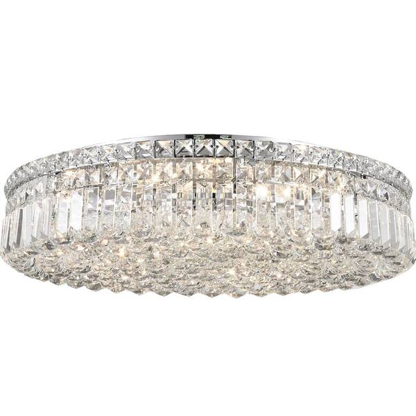 Worldwide Lighting Cascade Collection 9 Light Crystal and Chrome Ceiling Light