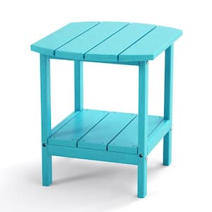 Blue Rectangular Plastic 18.7 in. x 15.6 in. x 18.7 in. Outdoor Side Table for Adirondack Chairs