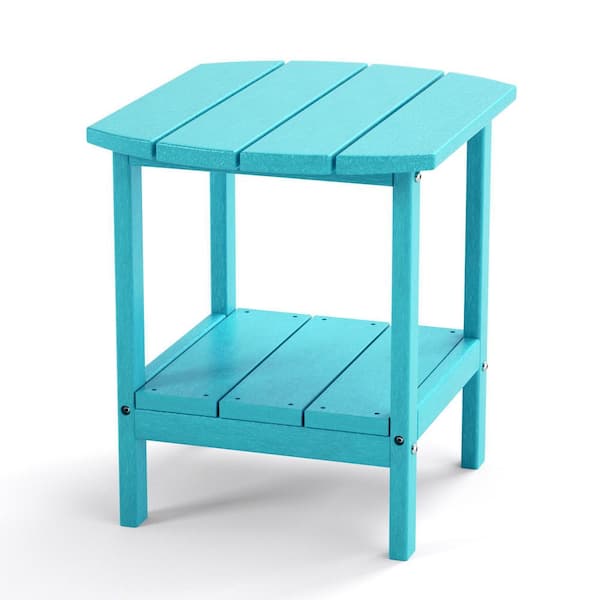 TIRAMISUBEST Blue Rectangular Plastic 18.7 in. x 15.6 in. x 18.7 in. Outdoor Side Table for Adirondack Chairs