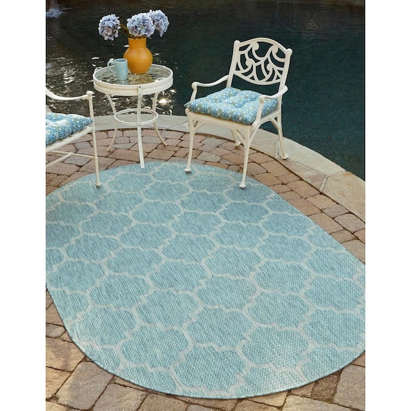 Outdoor Trellis Aquamarine 7 ft. 10 in. x 10 ft. Area Rug