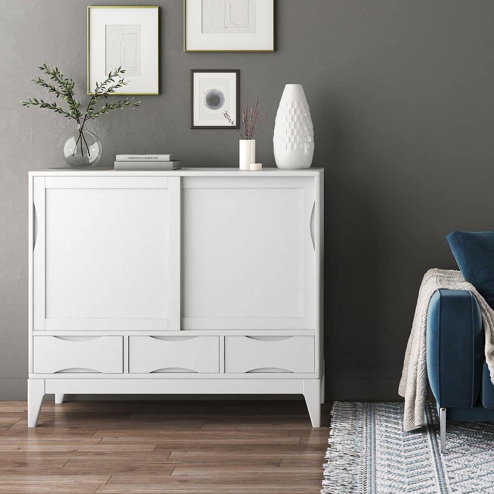 Harper White Solid Hardwood Medium Storage Cabinet with Adjustable Shelves
