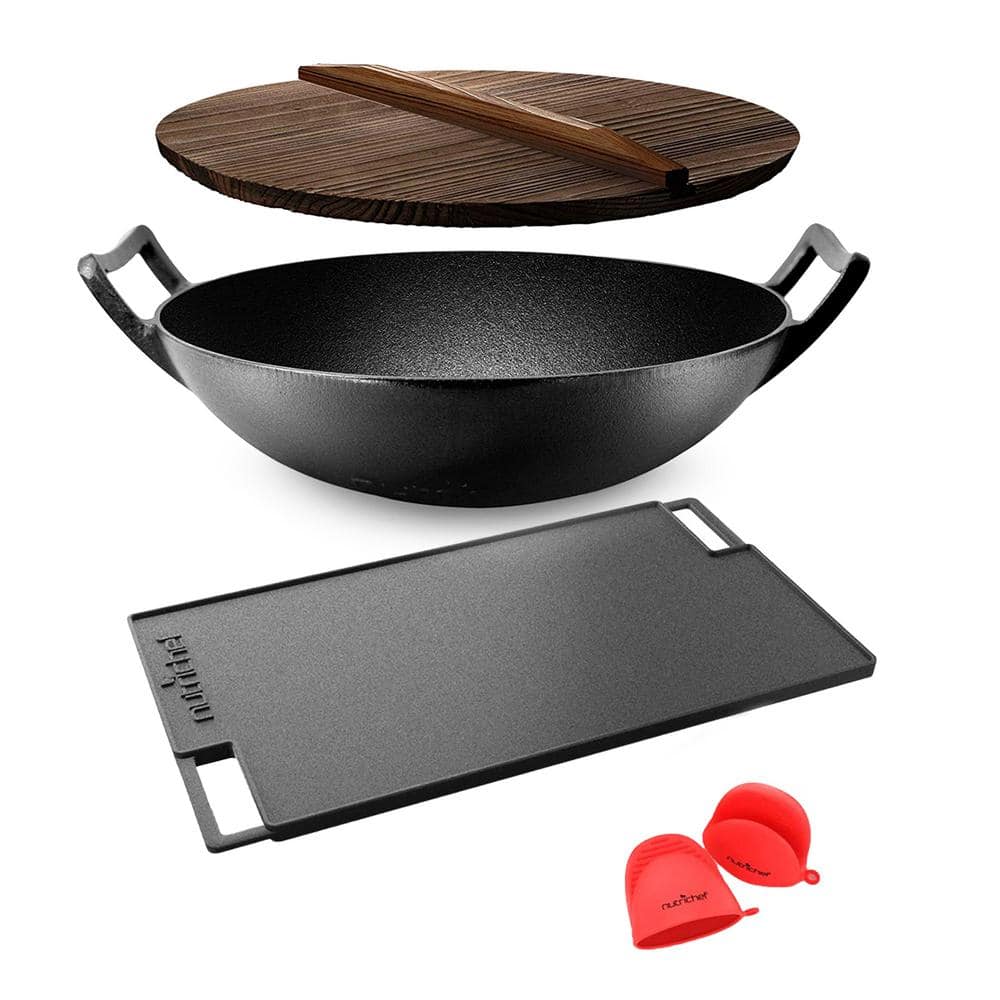 Mr. BBQ 18 Inch Cast Iron Stove and BBQ Wok with Flat Bottom - Pre-Seasoned  Cast Iron Cookware Ideal for BBQ, Grill, Tailgating, Stove Tops Etc. 