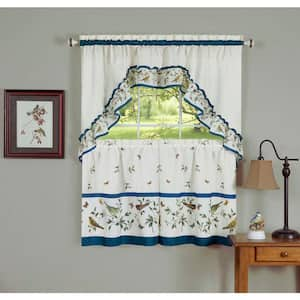 Love Birds Blue Polyester Light Filtering Rod Pocket Tier and Swag Curtain Set 57 in. W x 36 in. L