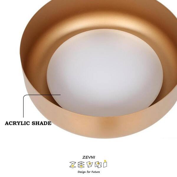 Zevni Mid-Century Modern 14 in. 1-Light Dark Gold Flush Mount