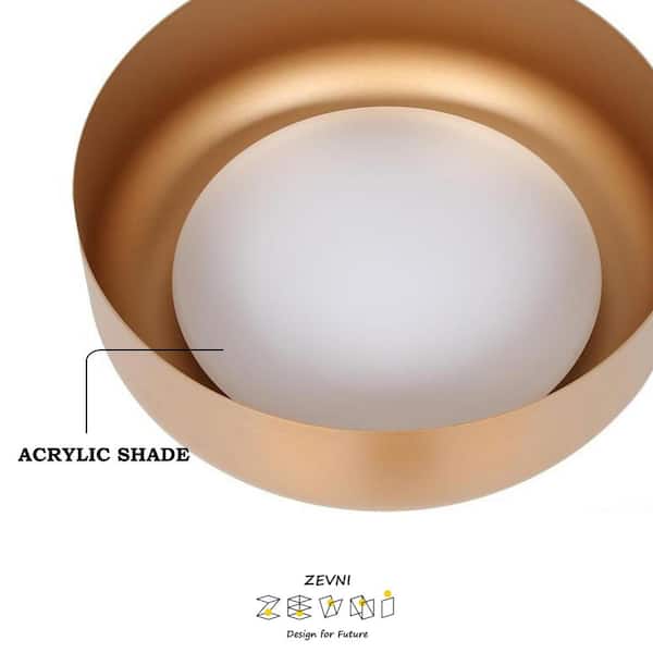 Zevni Mid-Century Modern 14 in. 1-Light Dark Gold Flush Mount