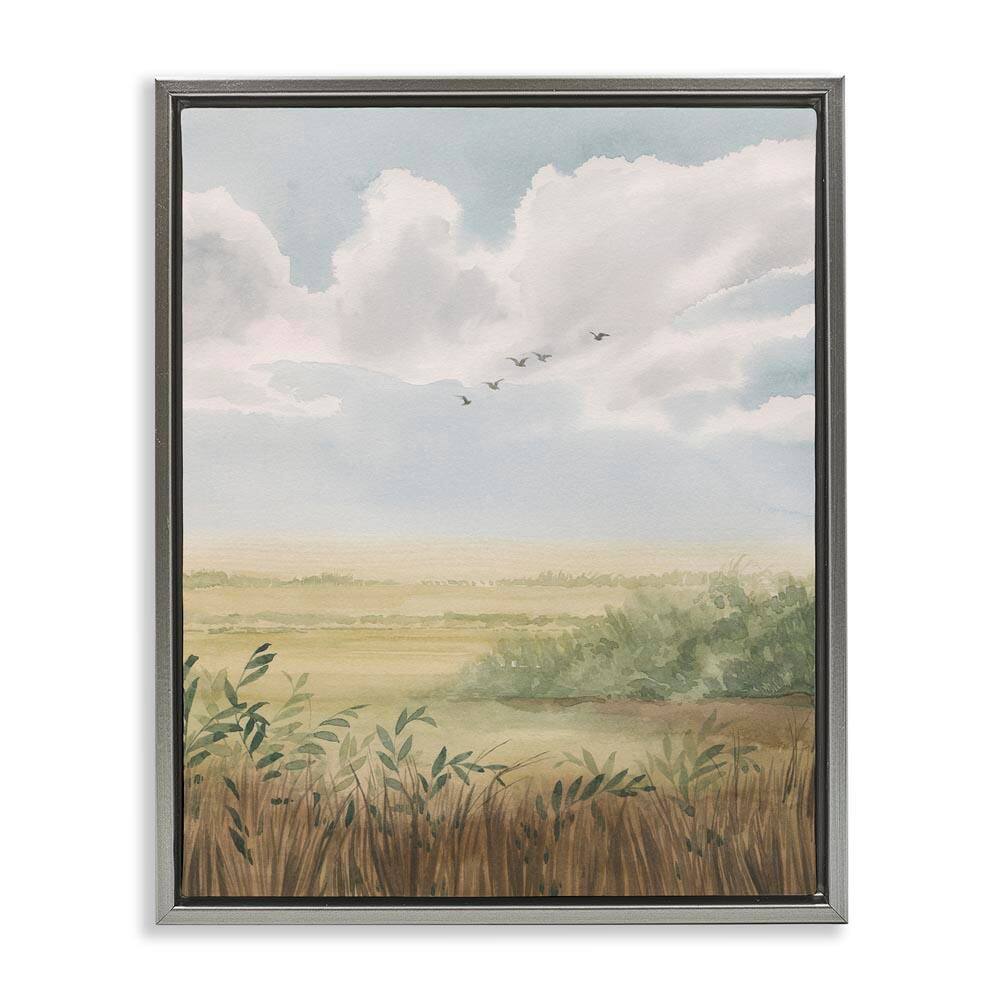 Birds Flying over Countryside by Grace Popp Gray Floater Frame Nature Graphic Art Print 31 in. x 25 in. price history on PriceWatchPro
