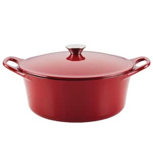 Classic Cuisine 6 qt. Round Cast Iron Nonstick Casserole Dish in Red with  Lid HW031092 - The Home Depot