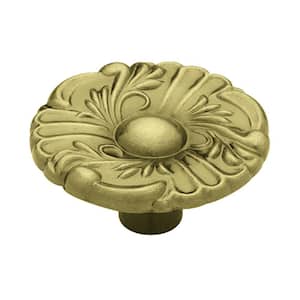 Provincial 1-3/8 in. (35 mm) Classic Antique Brass Round Cabinet Knob