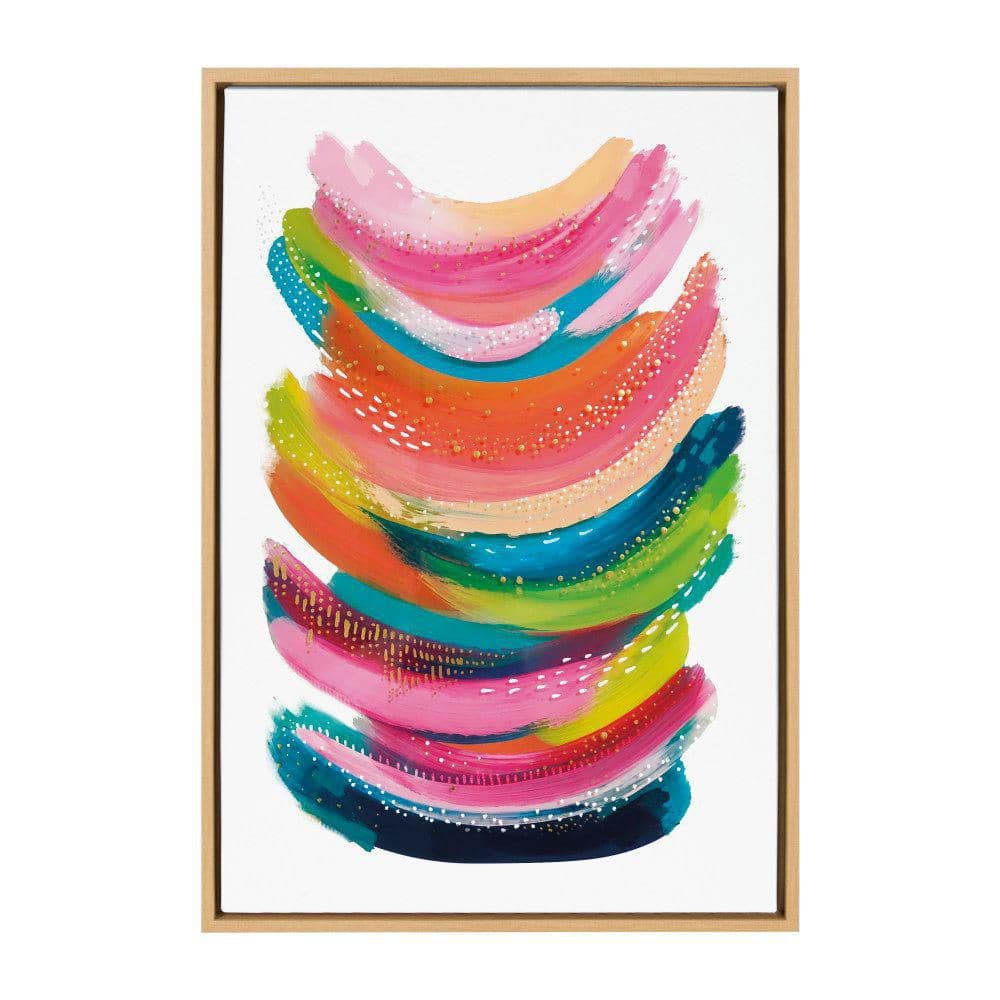 Bright Abstract Multicolor Canvas Wall Art with Natural Frame, 23x33