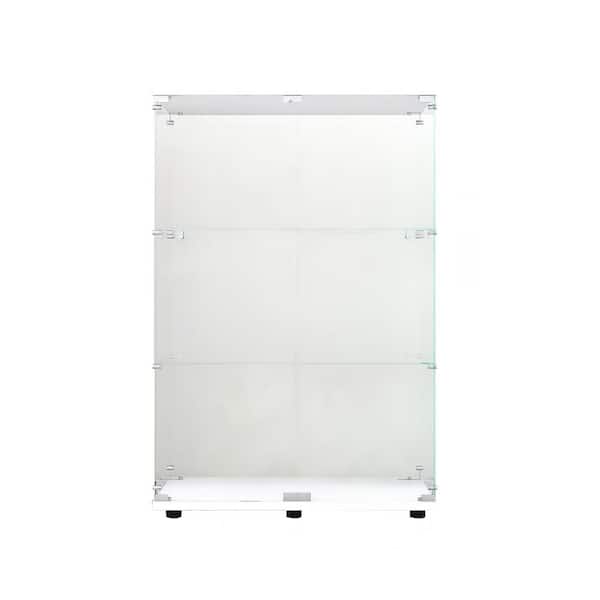 CONGE IMPORT LLC White 31.75 in. x 49.3 in. Glass Decorative Rectangular Jewelry Box, 2-door Display Cabinet 3-Shelves Door for Home