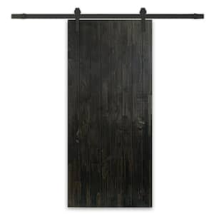 30 in. x 80 in. Charcoal Black Stained Pine Wood Modern Interior Sliding Barn Door with Hardware Kit