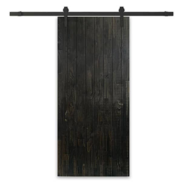 CALHOME 28 in. x 84 in. Charcoal Black Stained Solid Wood Modern Interior Sliding Barn Door with Hardware Kit