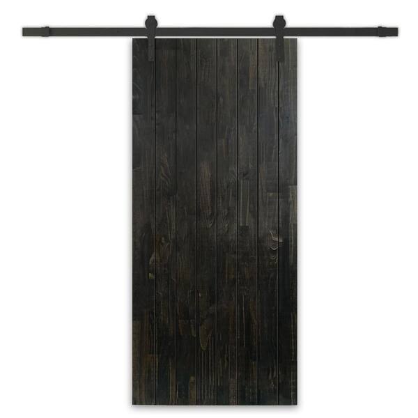 CALHOME 34 in. x 96 in. Charcoal Black Stained Pine Wood Modern Interior Sliding Barn Door with Hardware Kit