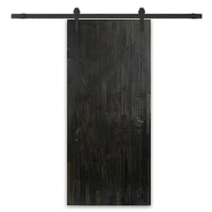 44 in. x 84 in. Charcoal Black Stained Solid Wood Modern Interior Sliding Barn Door with Hardware Kit