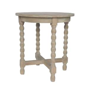 Adair 22.5 in. Beige Standard Round Mindi Wood End Table with Bobbin Legs