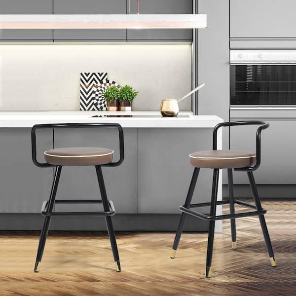 Homy Casa Brown PU upholstery Counter Barstool(set of 2)