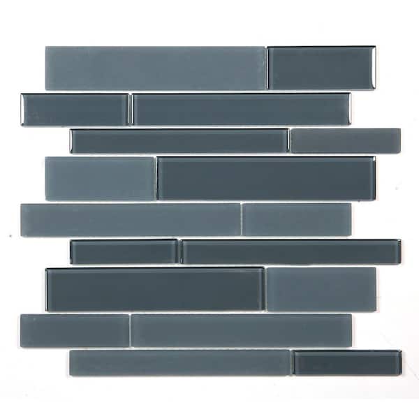 Urban Linear 12 in. x 12 in. Gray Blend Glass Mosaic Wall Tile(14.4 sq. ft/Case)