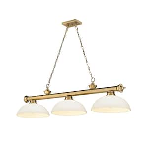 Cordon 3-Light Rubbed Brass Plus Billiard Light Dome Matte Opal Shade with No Bulbs Included