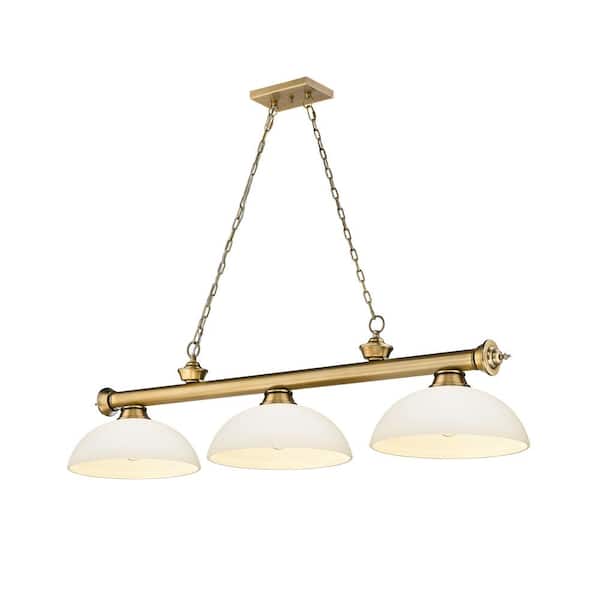Unbranded Cordon 3-Light Rubbed Brass Plus Billiard Light Dome Matte Opal Shade with No Bulbs Included