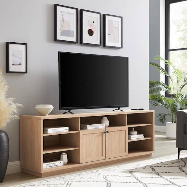 Walker Edison Furniture Company 70 in. Coastal Oak Wood Transitional 2-Door TV Stand for TVs up to 75 in. with Cord Management