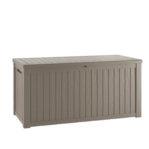 180 Gal. Light Brown Resin Deck Box with Lockable Lid, Dual-Purpose Seating Outdoor Storage for Patio and Garage