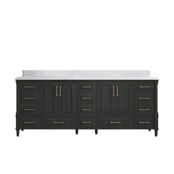 Willow Collections Hudson 84 in. Double Sink Freestanding Black Top Bath Vanity with Empira White Quartz Top Unassembled