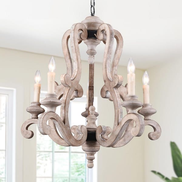 Bella Depot 5-Light Farmhouse Weathered Wood Chandelier Candle Style Pendant