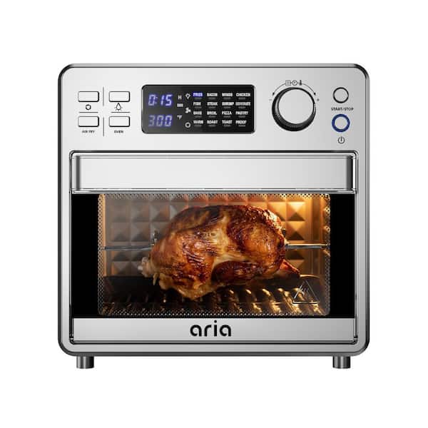 16 qt. Air Fryer Oven Ariawave Mini Stainless Steel with Rotating Rotisserie, Silver