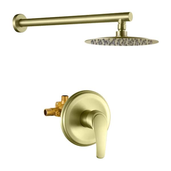 cobbe Rainfull Single Handle 1-Spray 8 in. Shower Faucet 1.8 GPM Kit with Pressure Balance Valve in Brushed Gold