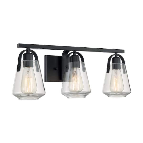SATCO Skybridge 23.25 in. 3-Light Matte Black Vanity Light with Clear Glass Shade