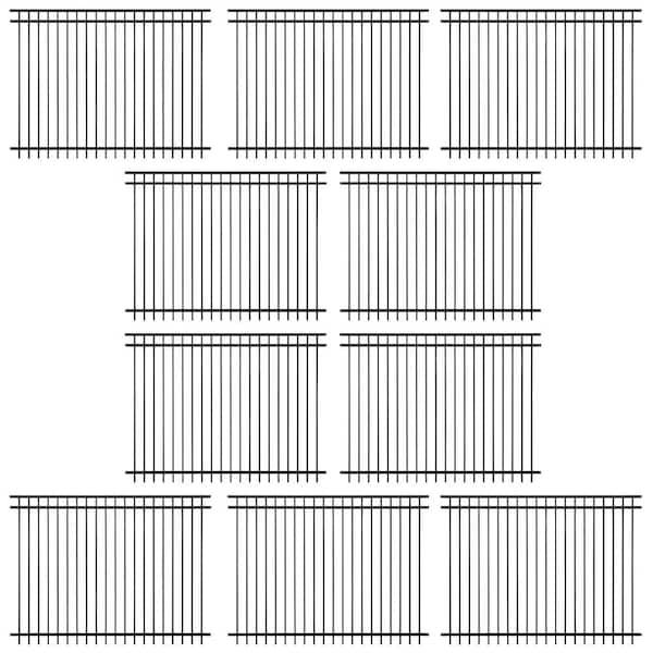 6 ft. x 8 ft. Heavy Duty Spaced Bar Flat Top Metal Fence Panel, Anti-Rust Decorative Garden Fence Panel (Pack of 10)