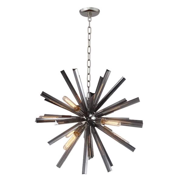 Unbranded Bella 9-Light Silver Sputnik Sphere Chandelier for Living Room with Brown Glass Accents No Bulbs Included