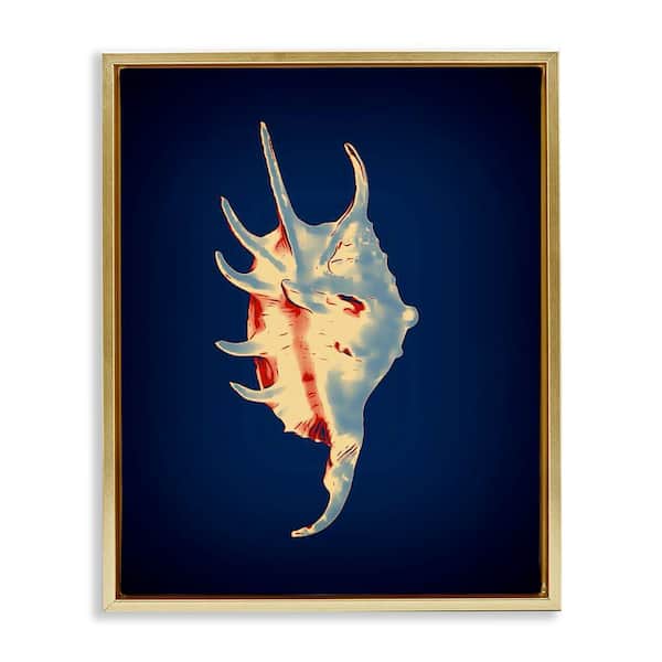 Spider Conch on Blue by Graffi tee Studios Gold Floater Frame Coastal Graphic Art Print 21 in. x 17 in.